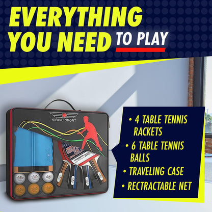Ping Pong Paddle Set with Rackets, Net, Balls & Carry Case for Table Tennis