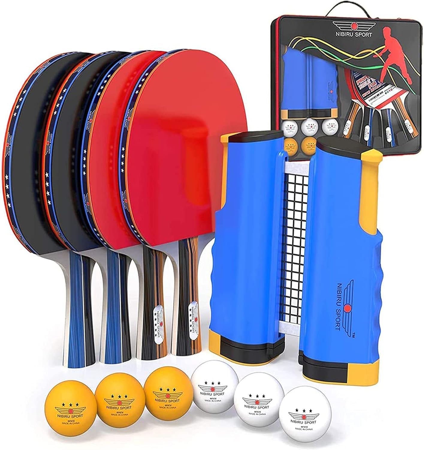 Ping Pong Paddle Set with Rackets, Net, Balls & Carry Case for Table Tennis