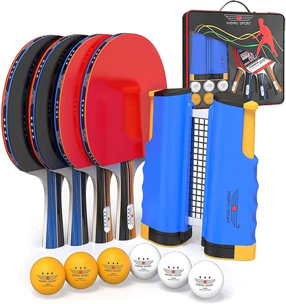 Ping Pong Paddle Set with Rackets, Net, Balls & Carry Case for Table Tennis