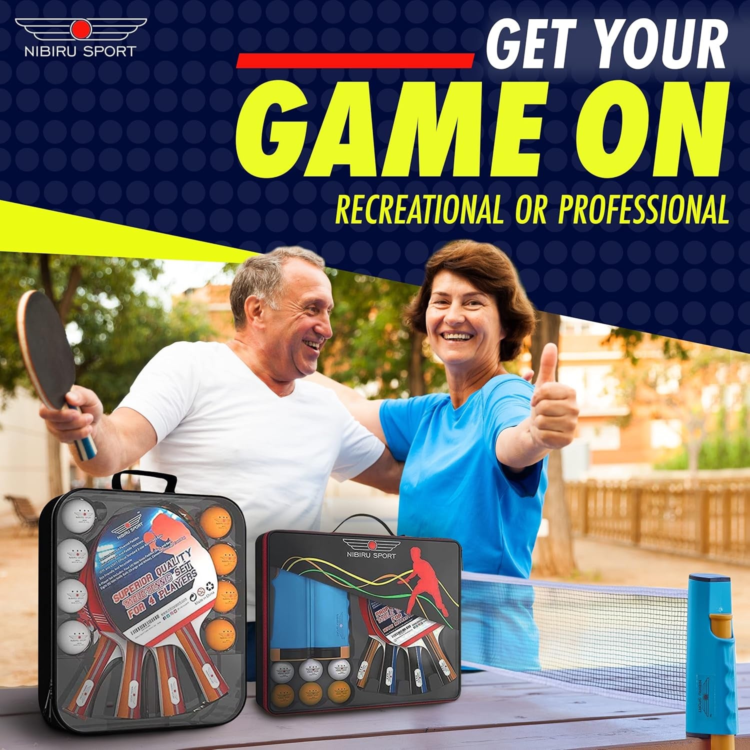 Ping Pong Paddle Set with Rackets, Net, Balls & Carry Case for Table Tennis
