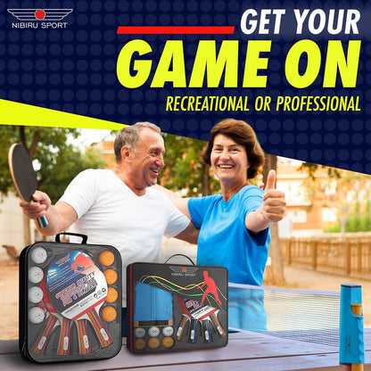 Ping Pong Paddle Set with Rackets, Net, Balls & Carry Case for Table Tennis
