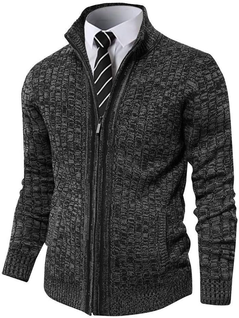 Men'S Cardigan Sweaters Full Zip up Slim Fit Stand Collar