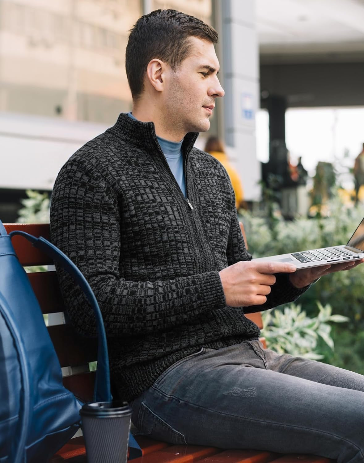 Men'S Cardigan Sweaters Full Zip up Slim Fit Stand Collar